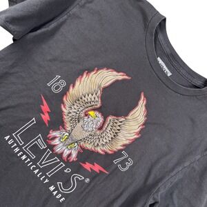 Levi's Mens charcoal Eagle embroidered T Shirt‎ Sz L grunge biker Y2K